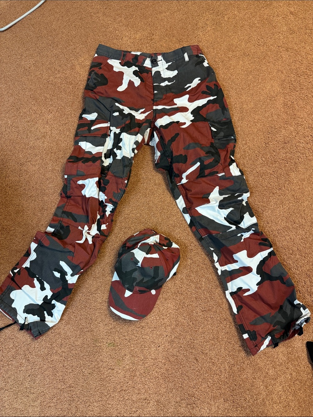 Kids Red Black White Camo Cargo Pants